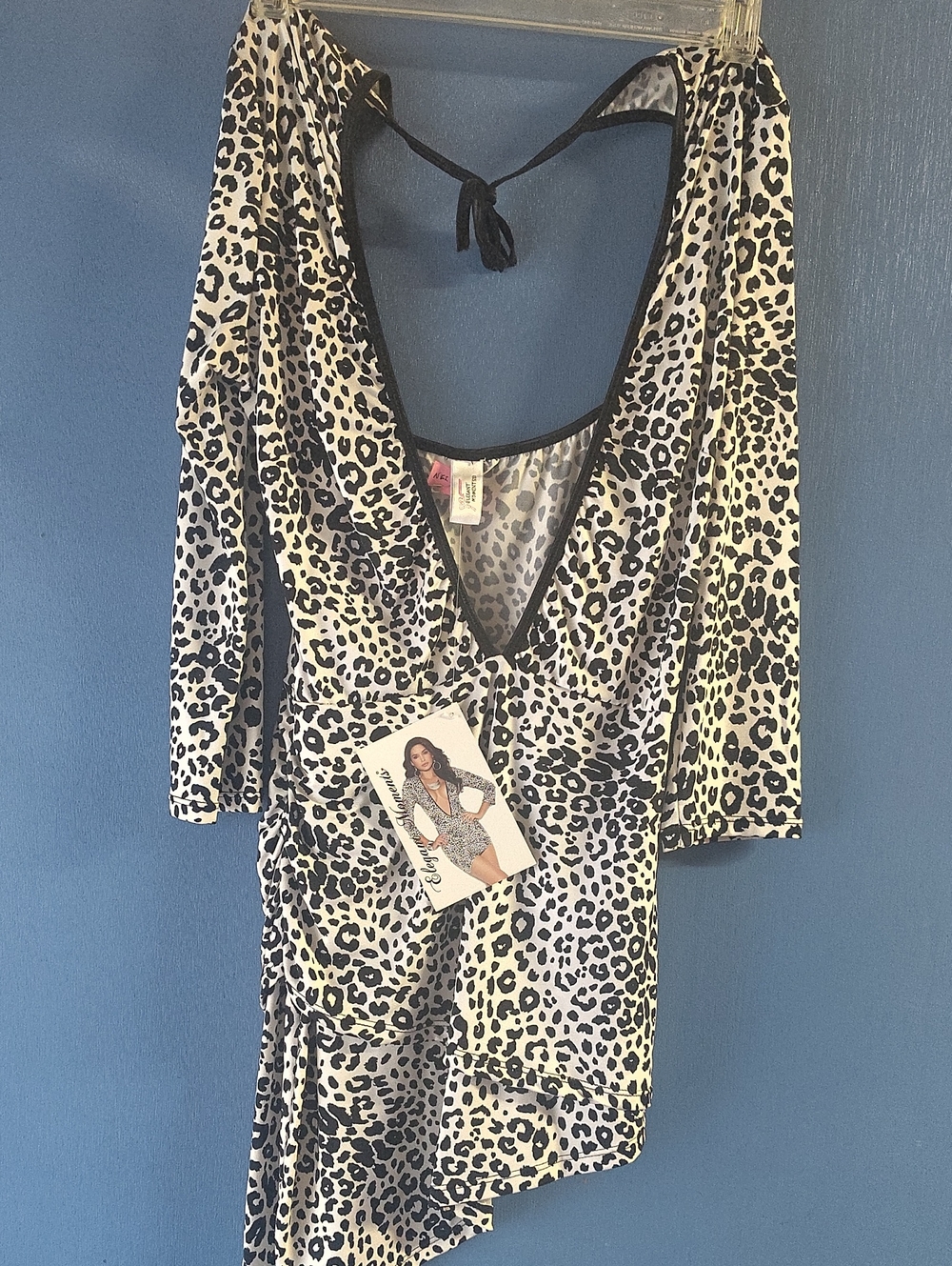 Elegant Moments White and Black Leopard Print Backless Dress